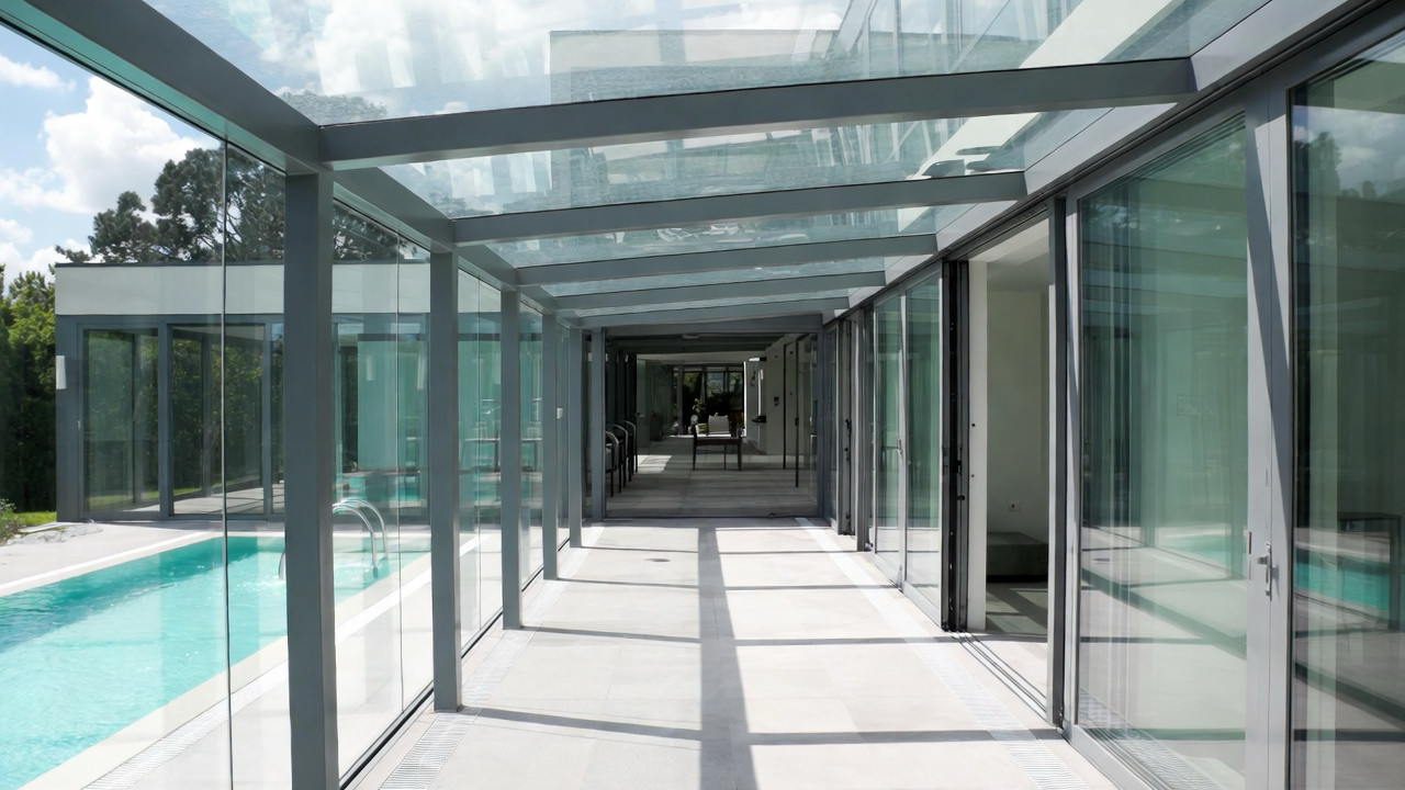 Terraza con estructura de vidrio